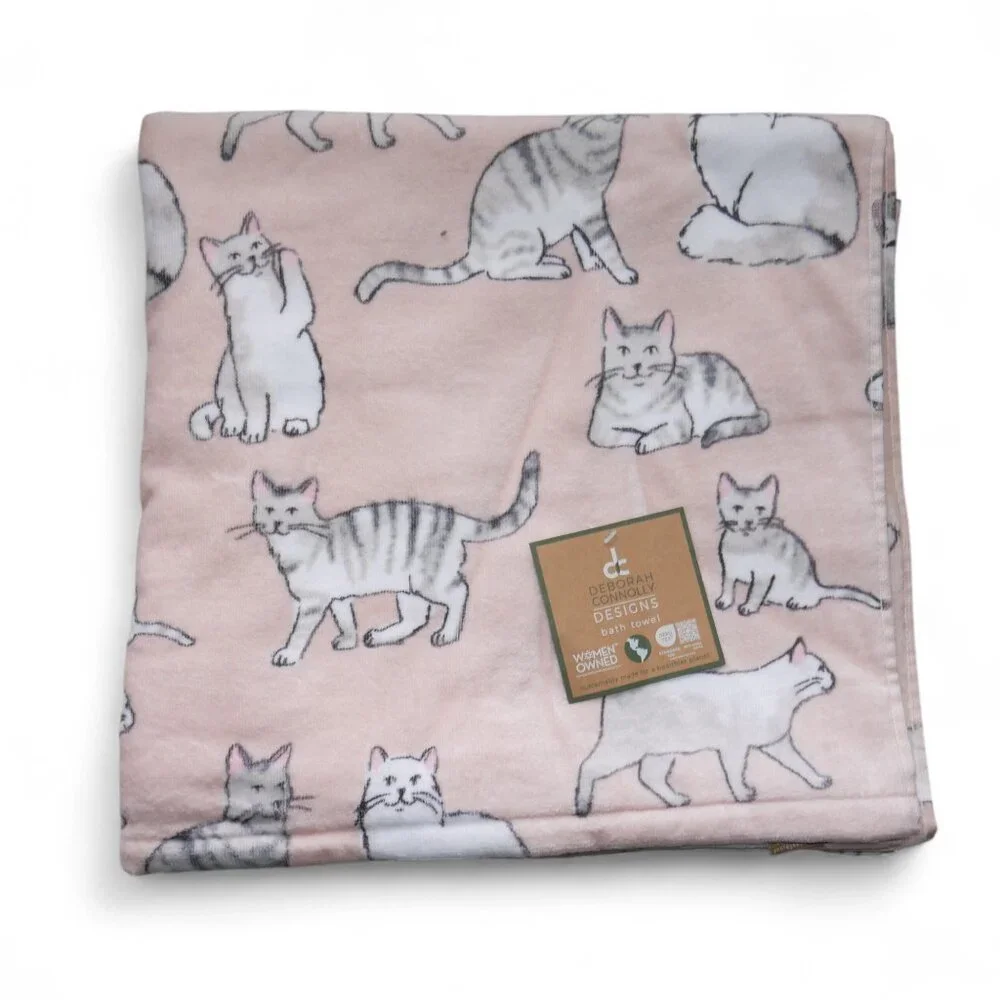 Deborah Connolly 6 PC Bath Towel Set Soft Pink Kitty Cats Kittens Tabby Cat NWT